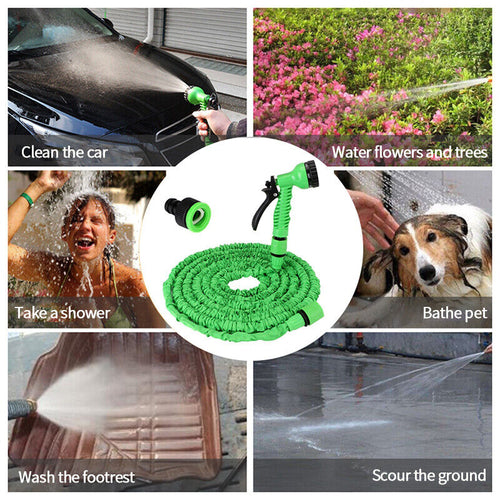 Expanding Expandable Flexible Garden Water Hose w Spray Nozzle 25, 50,